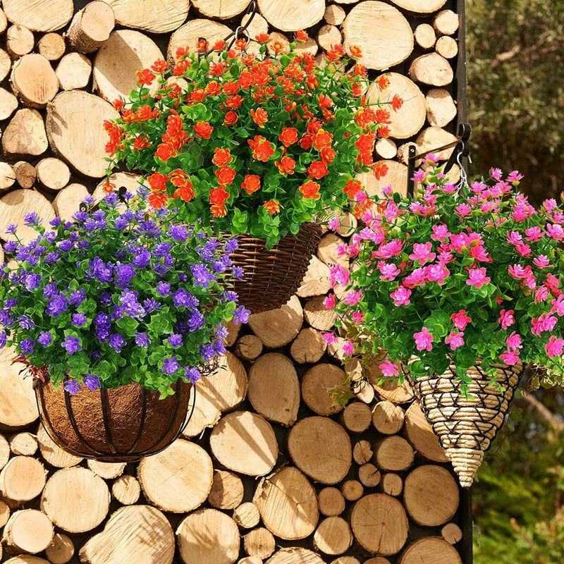 KLEMOO Artificial Flowers Fake Outdoor UV Resistant Boxwood Plants Shrubs, Faux Plastic Greenery for Indoor Outside Hanging Planter Home Office Wedding Farmhouse Decor (Orange Red) - Image 5